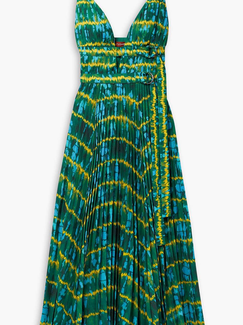 winda pleated tie-dyed crepe de chine maxi dress