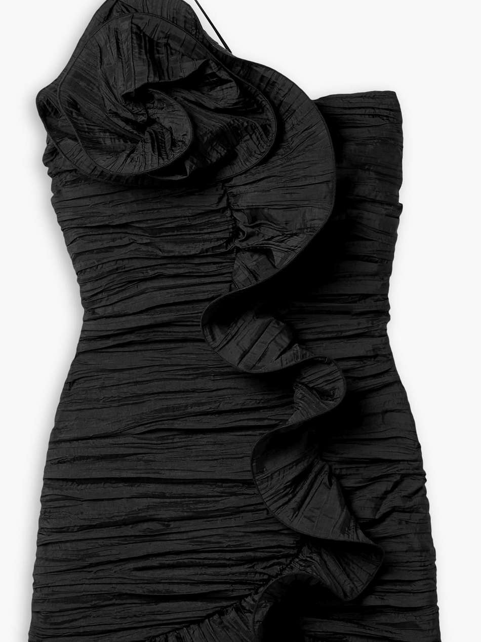 brenaya one-shoulder ruffled taffeta mini dress