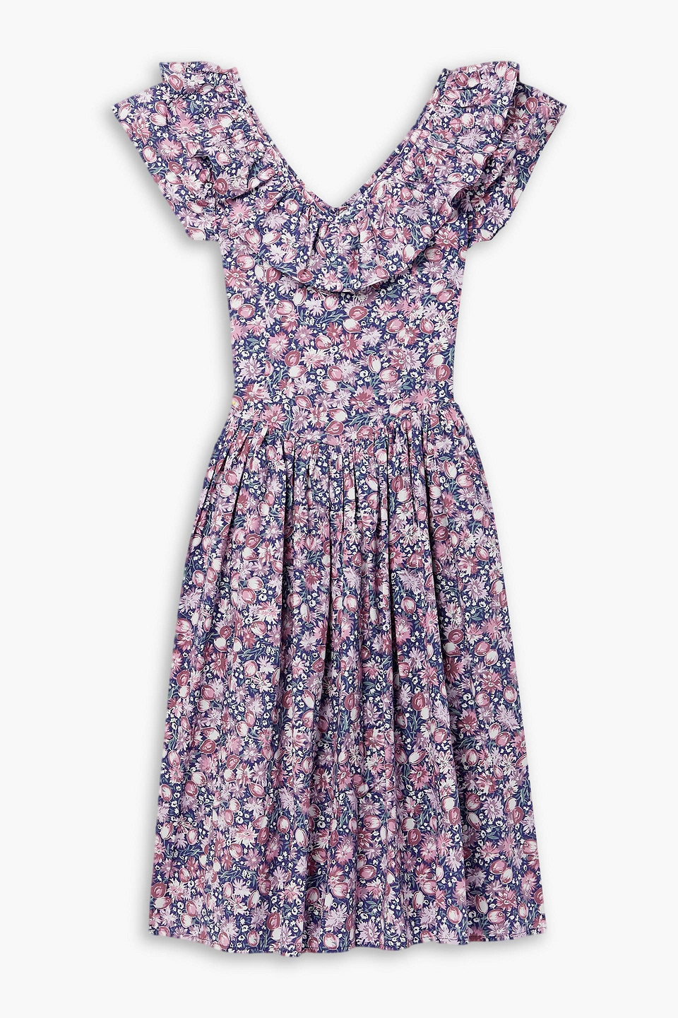 Batsheva Laura Ashley Ileang Ruffled Printed Cotton-poplin Midi Dress In Lilac