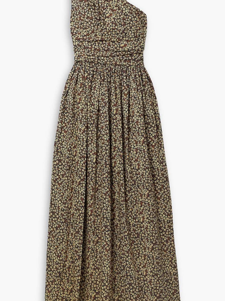 one-shoulder floral-print cotton-poplin maxi dress