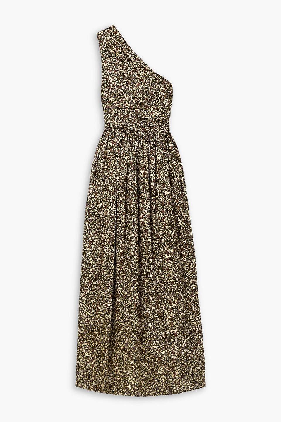 Matteau One-shoulder Floral-print Organic Cotton-poplin Maxi Dress In Pastel Yellow