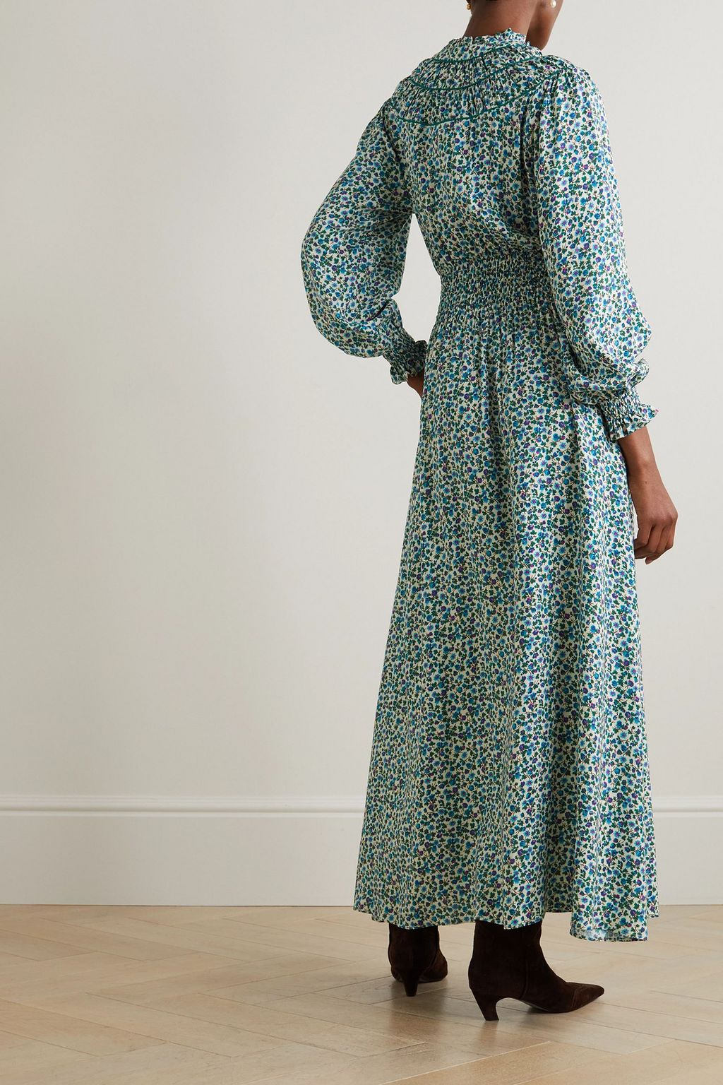 LORETTA CAPONI Zaira embroidered floral-print woven maxi dress