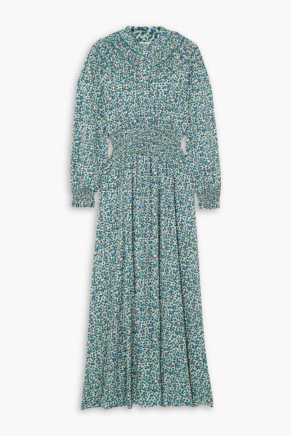 Loretta Caponi Zaira Embroidered Floral-print Woven Maxi Dress In Green