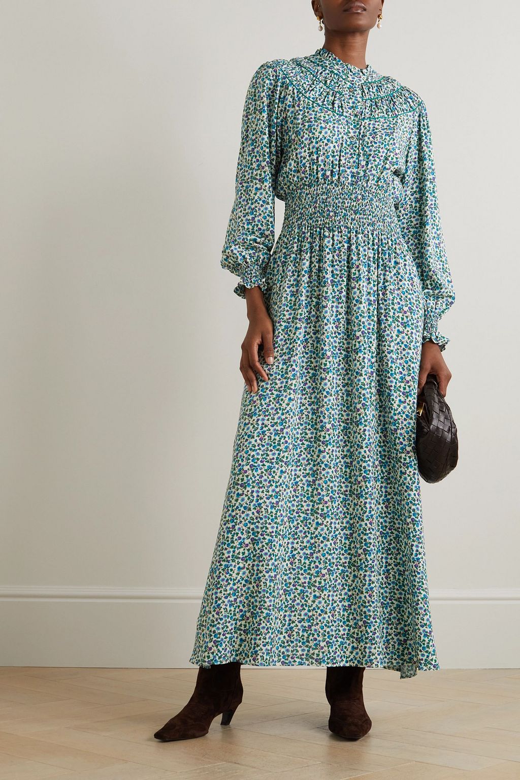 LORETTA CAPONI Zaira embroidered floral-print woven maxi dress