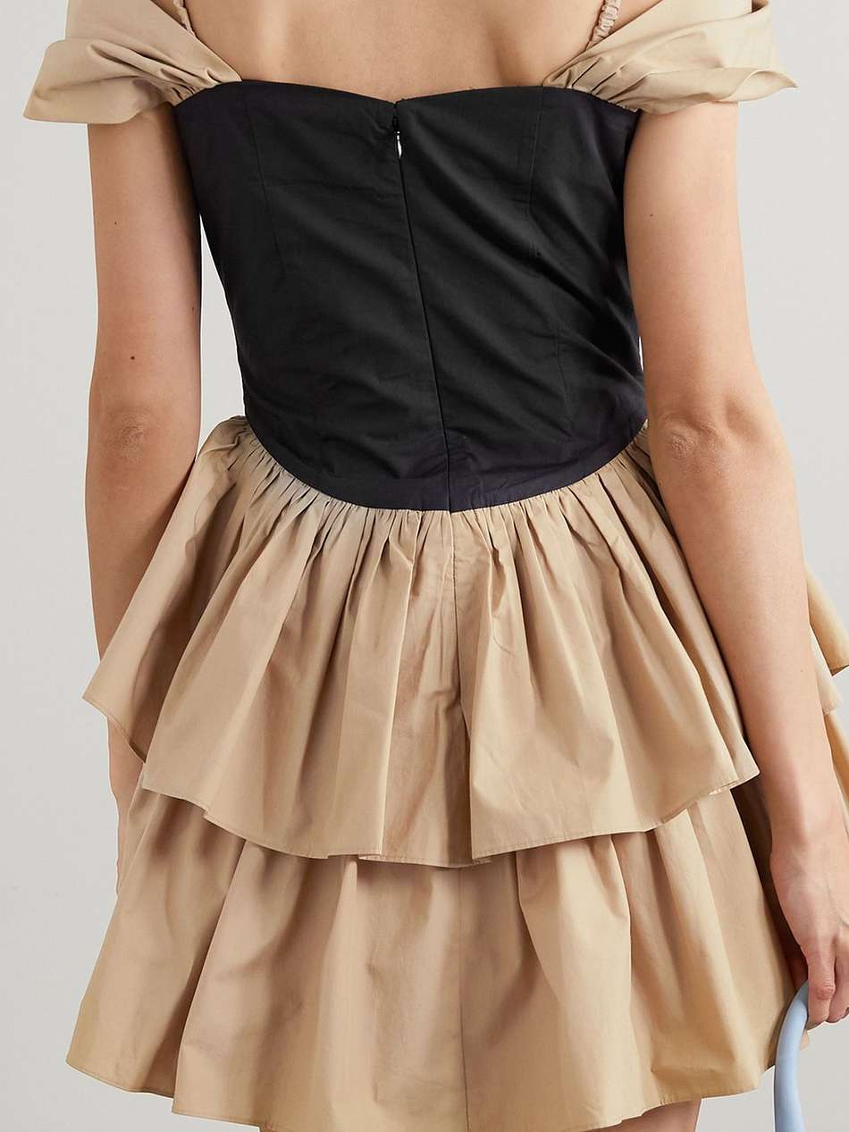 betty cold-shoulder tiered cotton-poplin mini dress