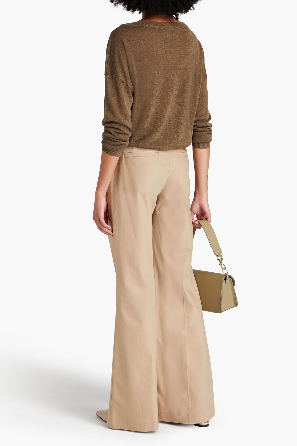 BRUNELLO CUCINELLI Bead-embellished stretch-cotton twill flared pants