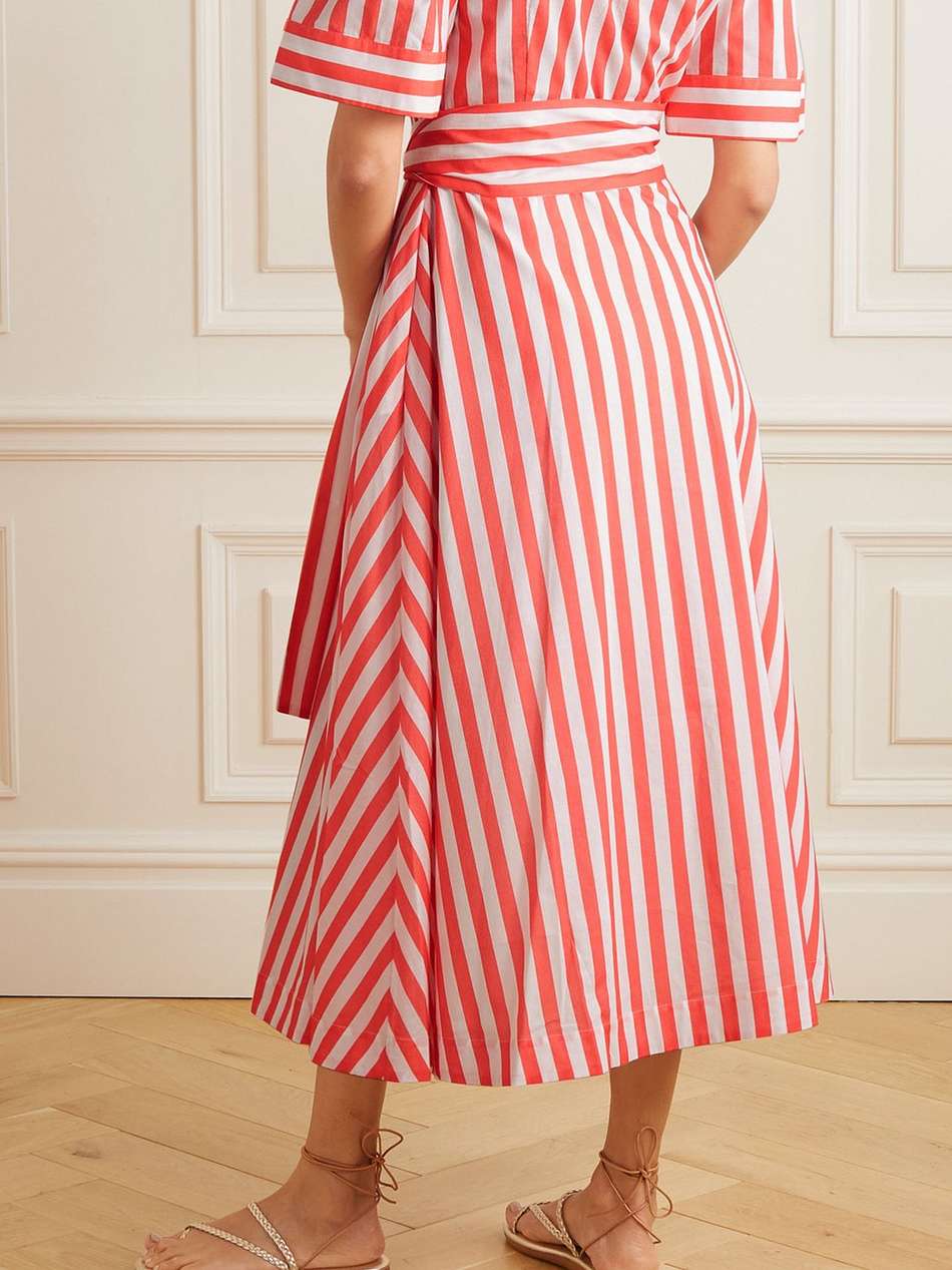 sofia belted striped cotton-poplin midi shirt dress