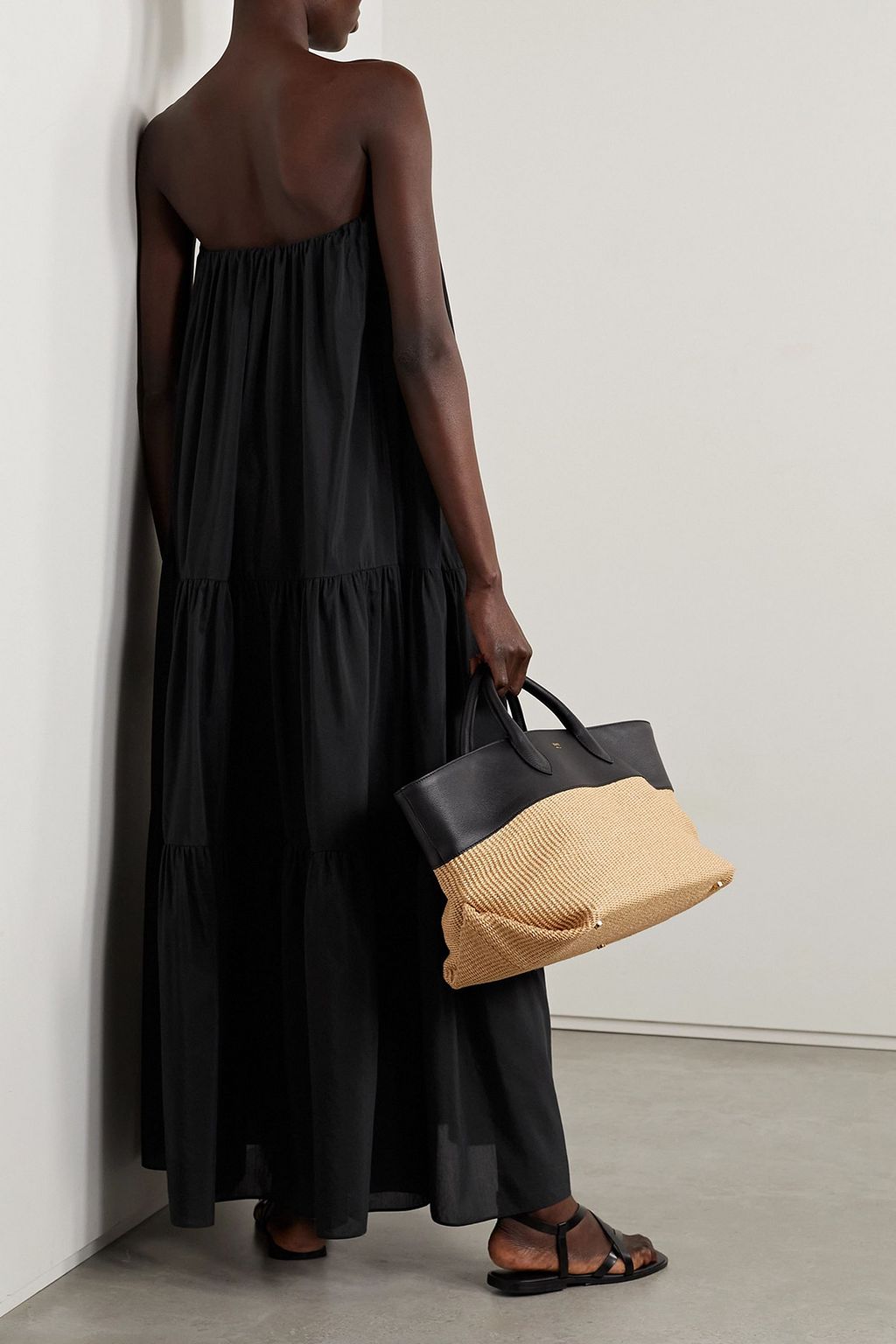 MATTEAU strapless tiered  cotton and silk-blend poplin maxi dress