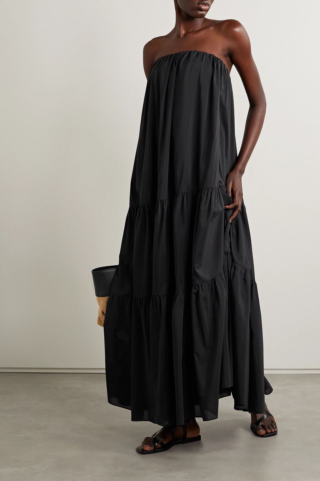 MATTEAU strapless tiered  cotton and silk-blend poplin maxi dress