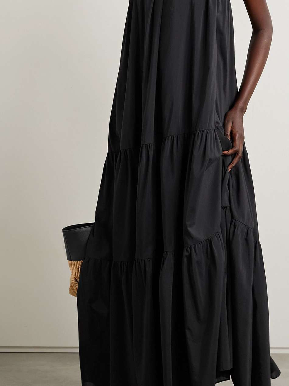 strapless tiered cotton and silk-blend poplin maxi dress