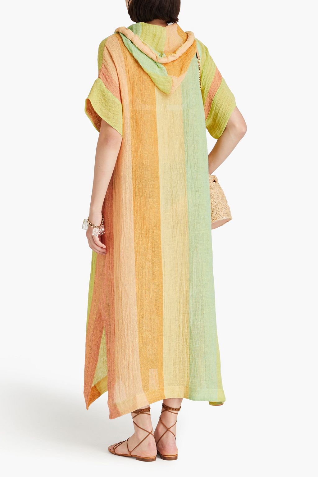 LISA MARIE FERNANDEZ Hooded striped linen-blend gauze kaftan
