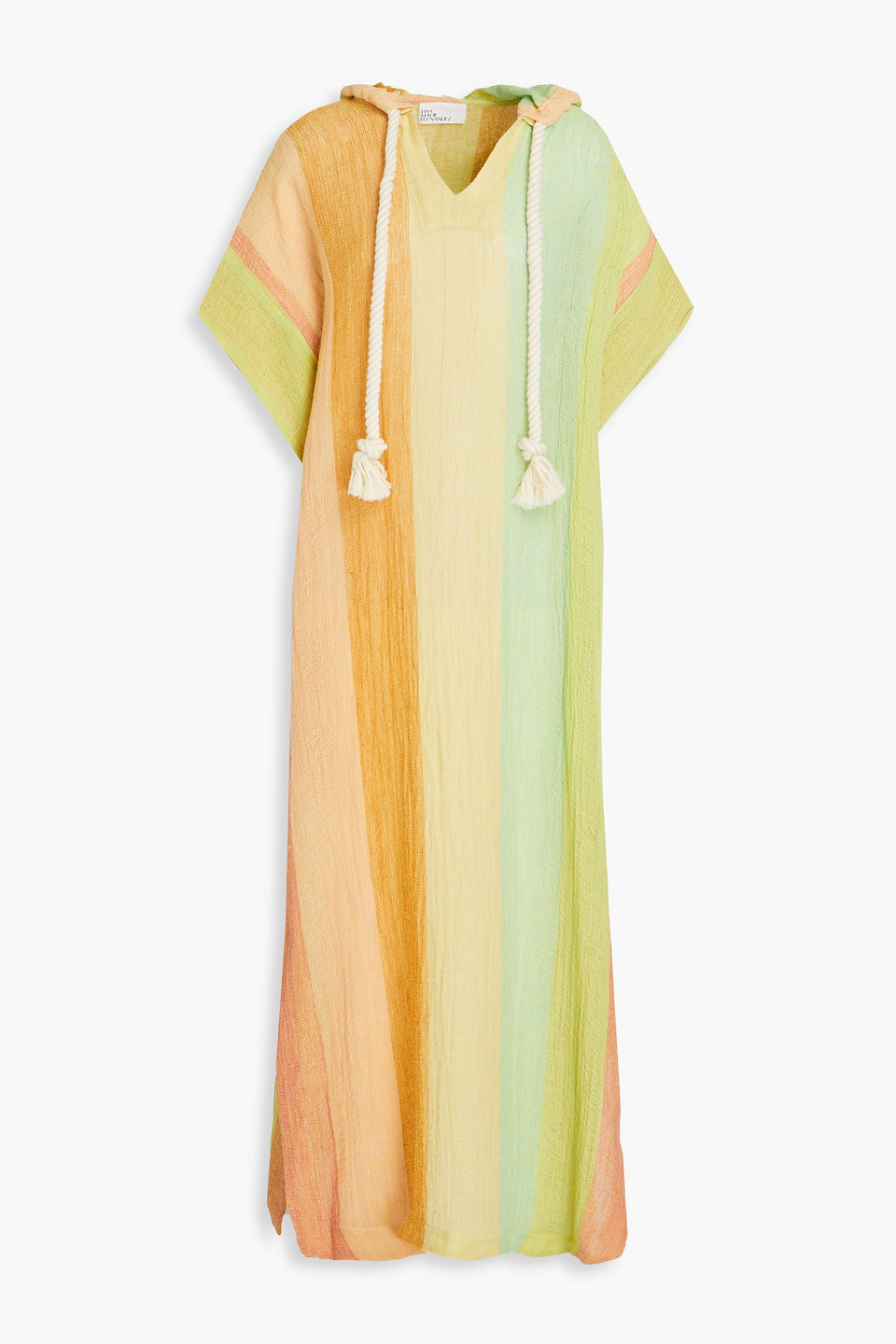 Lisa Marie Fernandez Hooded Striped Linen-blend Gauze Kaftan In Multicolor