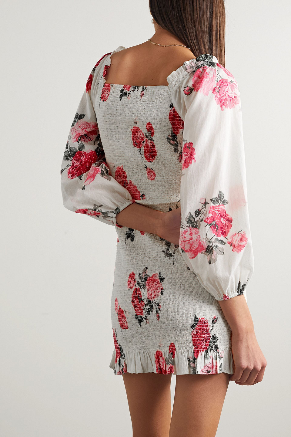  Loveshackfancy - Kyndra Minikleid Aus Baumwolle Mit Blumenprint, Twist-detail, Cut-out Und Raffungen - Weiß - L 