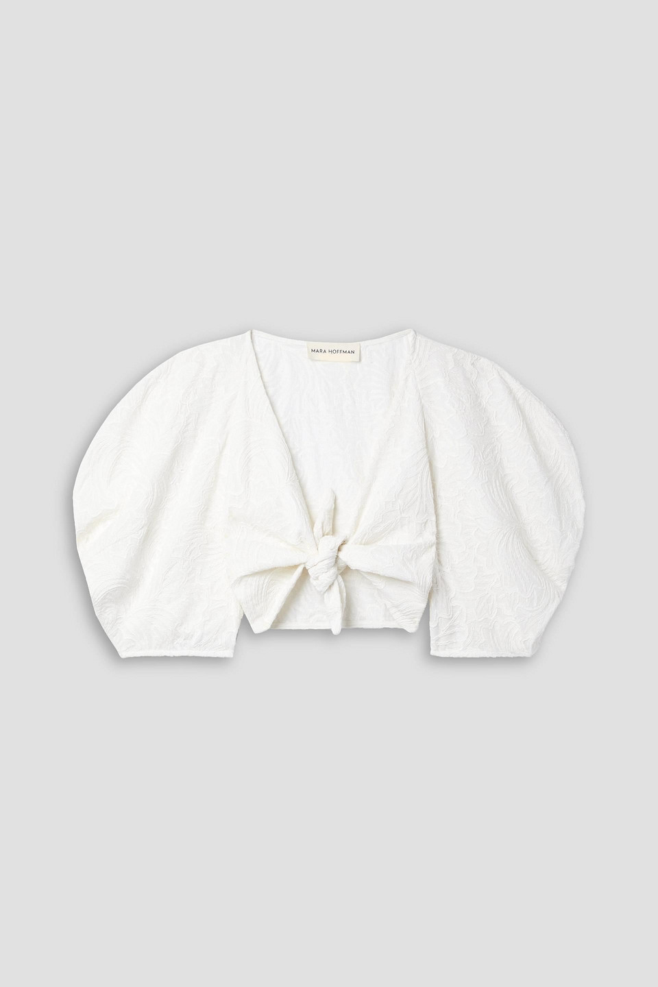 Mara Hoffman Navya Cropped Tie-front Embroidered Organic Cotton-voile Top In Ivory