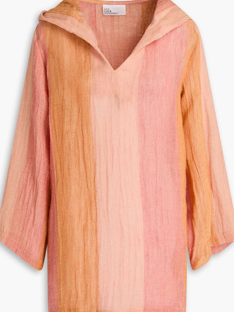 striped linen-blend gauze hooded coverup