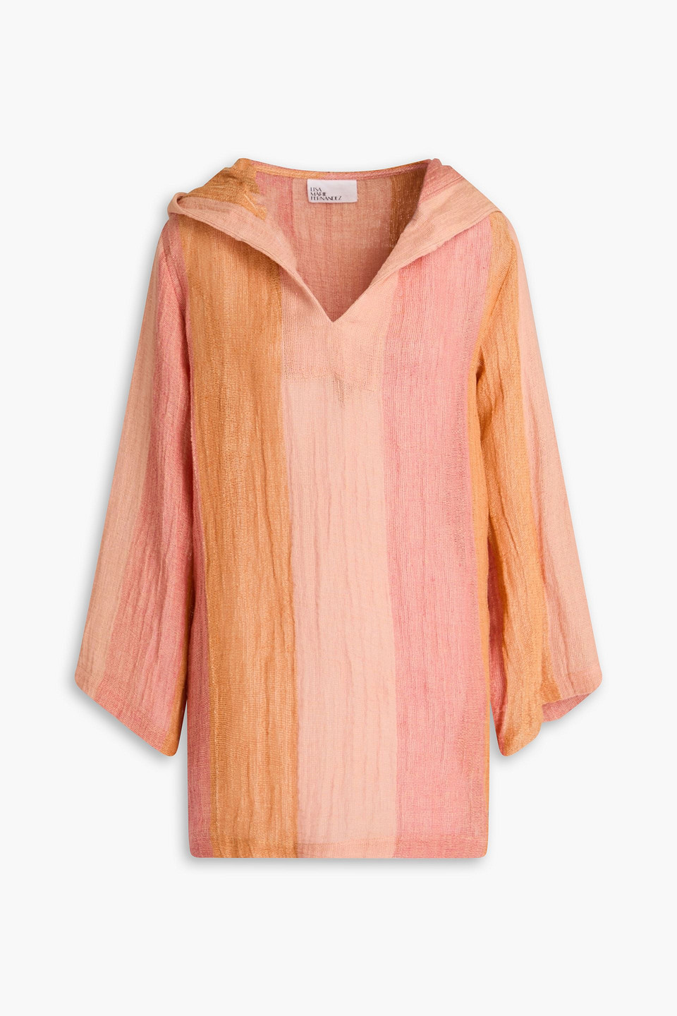 Lisa Marie Fernandez Hooded Striped Linen-blend Gauze Coverup In Peach