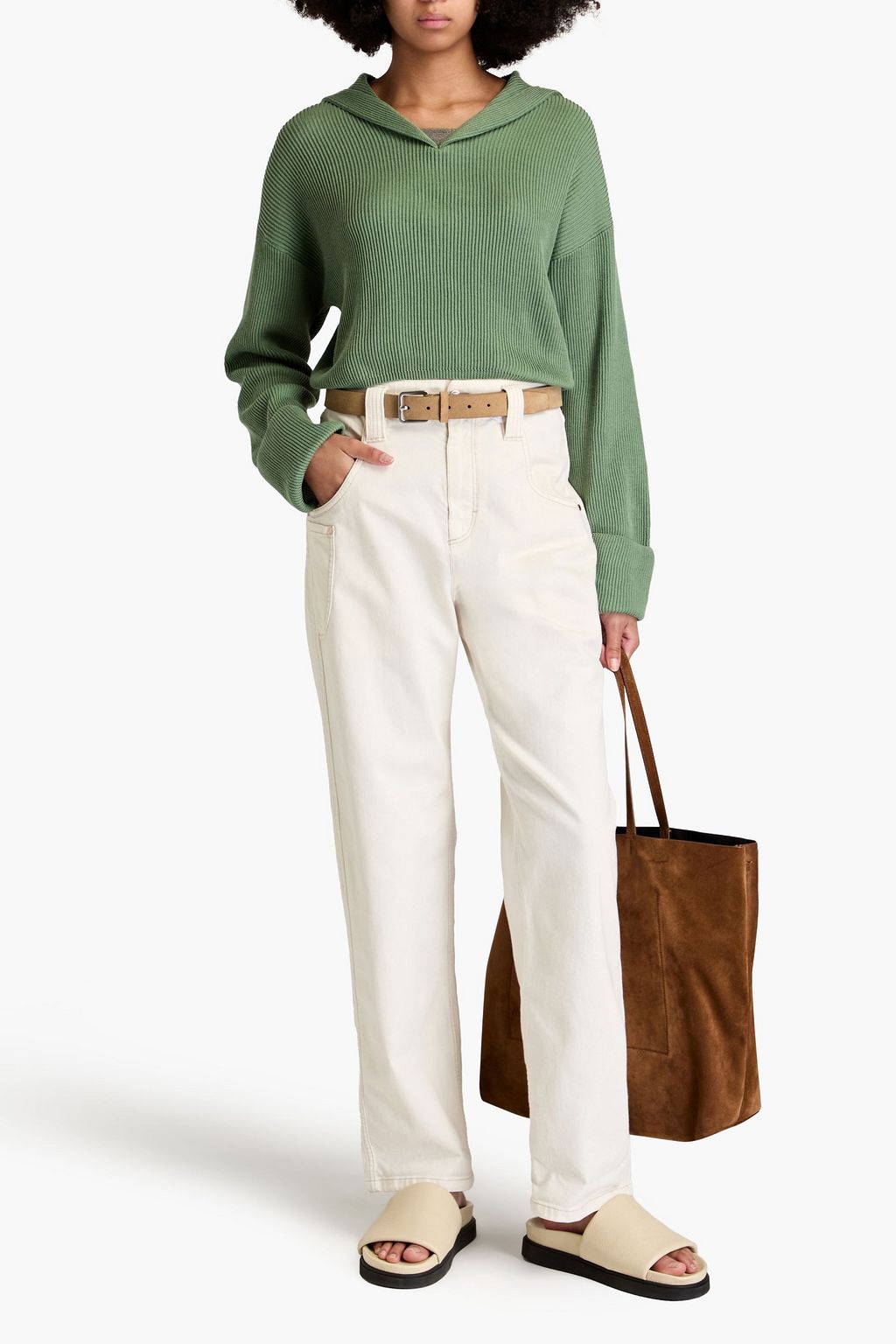 BRUNELLO CUCINELLI Bead-embellished high-rise straight-leg BRUNELLO CUCINELLI Bead-embellished high-rise straight-leg