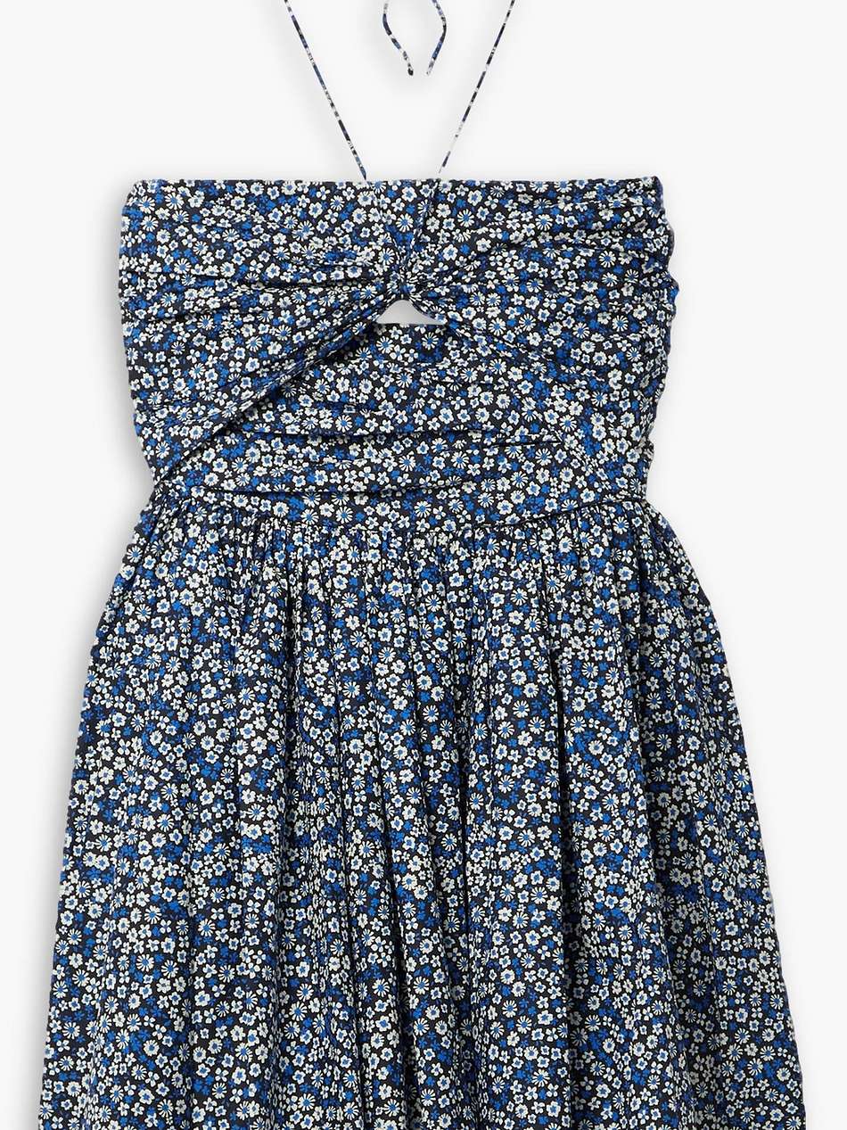 cutout ruched floral-print cotton-poplin halterneck mini dress