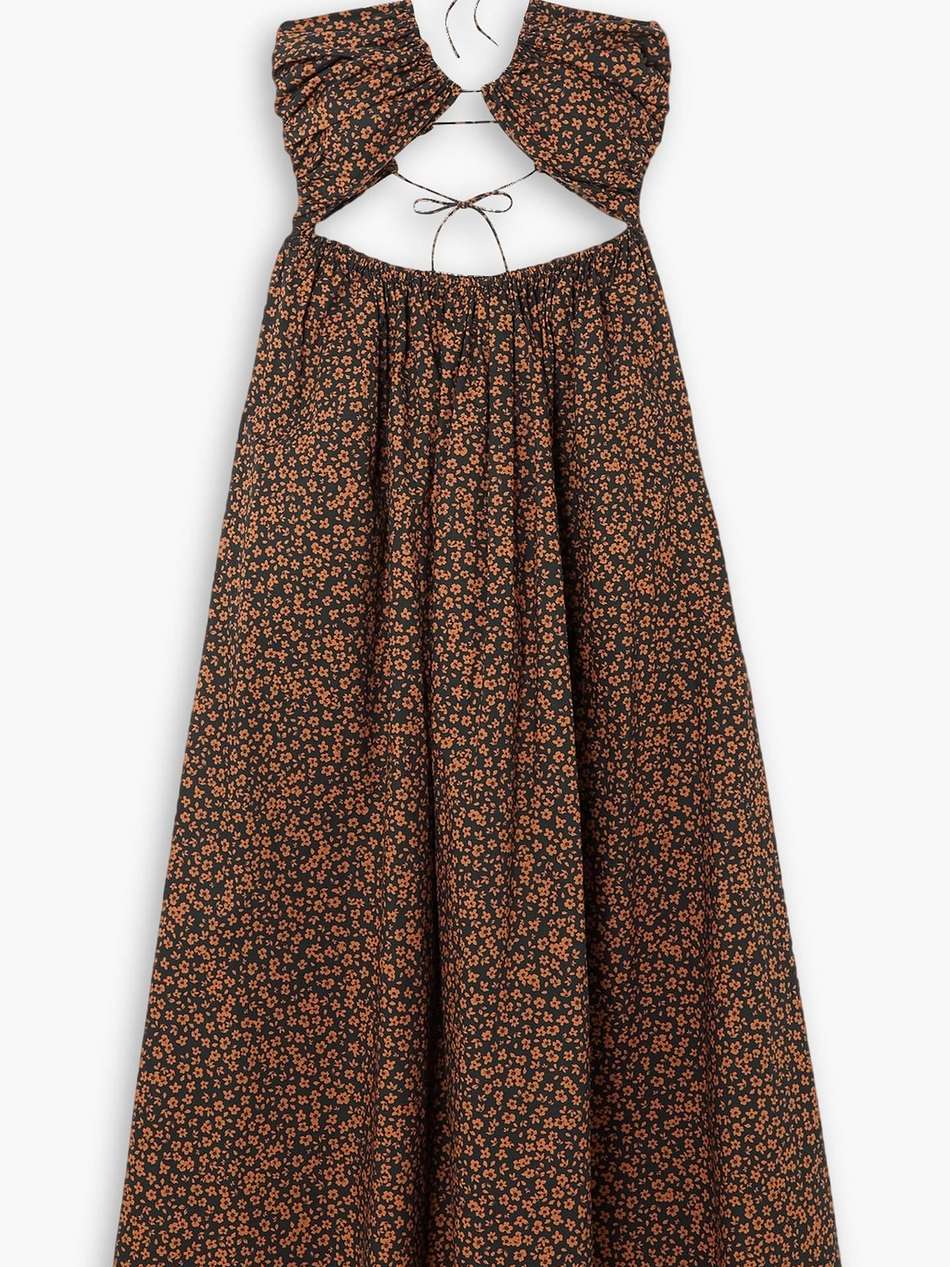 cutout floral-print cotton-poplin maxi dress