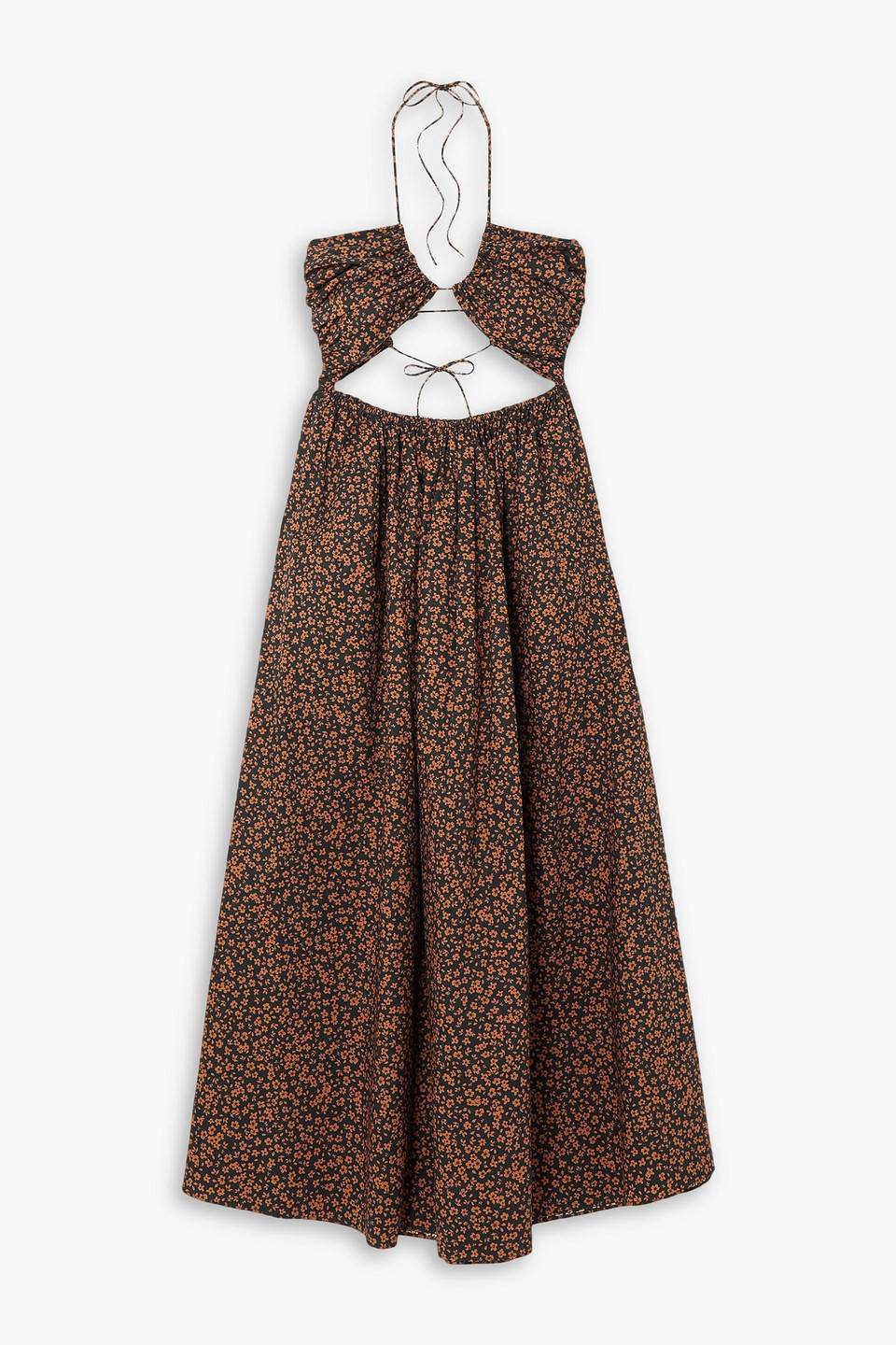 Matteau Cutout Floral-print Cotton-poplin Maxi Dress In Light Brown