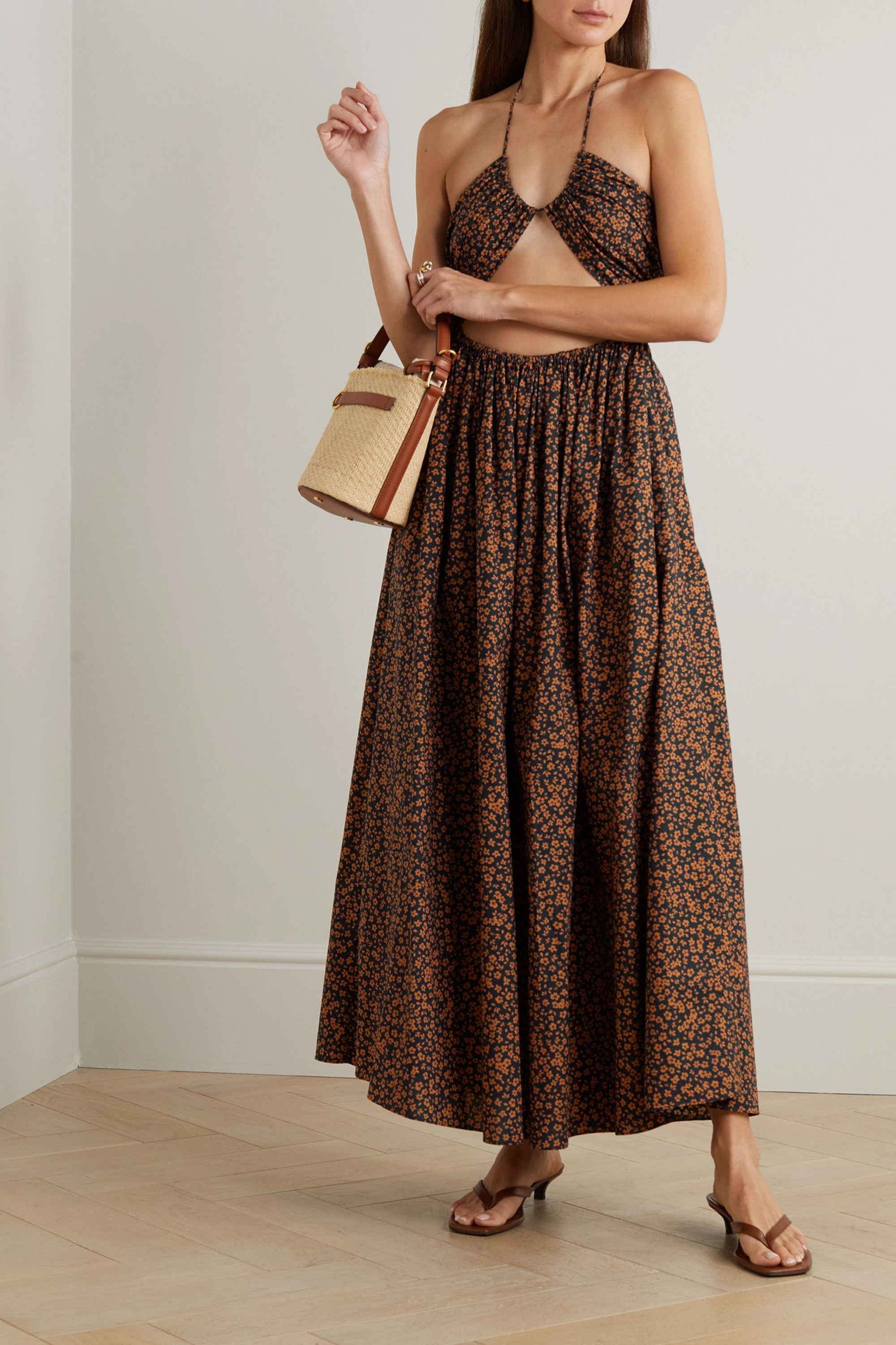 Matteau Cutout floral-print cotton-poplin maxi dress