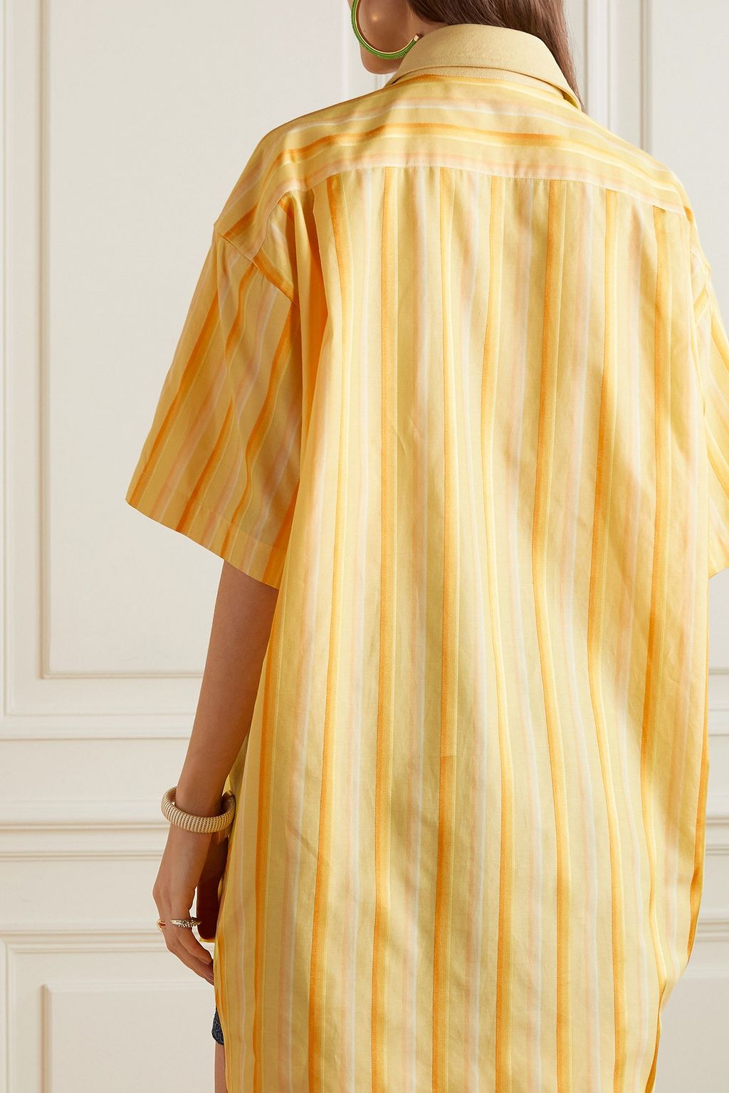 ETRO Oversized embroidered striped cotton and silk-blend shirt