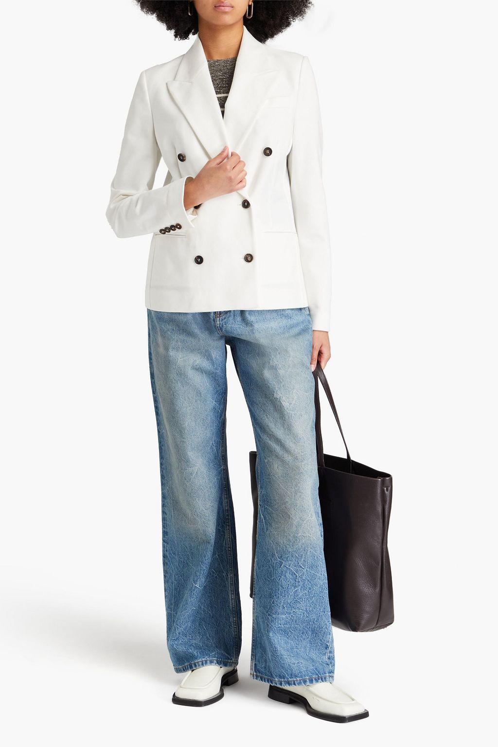 BRUNELLO CUCINELLI Doppelreihiger Blazer aus Jersey aus einer Baumwollmischung mit Zierperlen