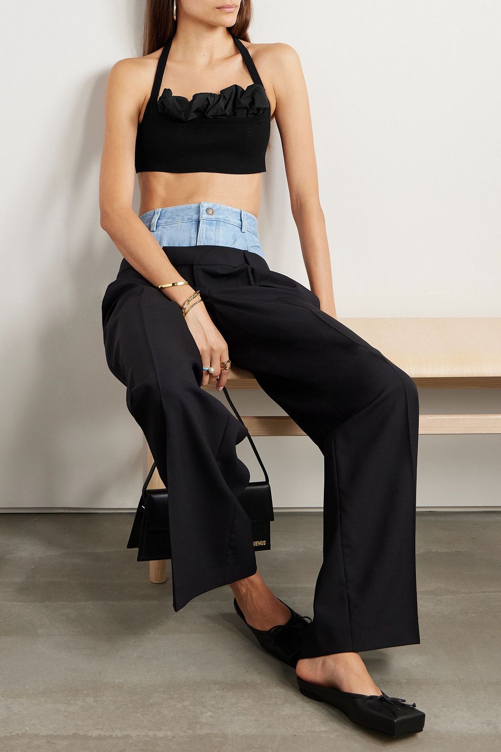 JACQUEMUS 프리볼리 태피터 골지 스트레치 니트 홀터넥 브라렛