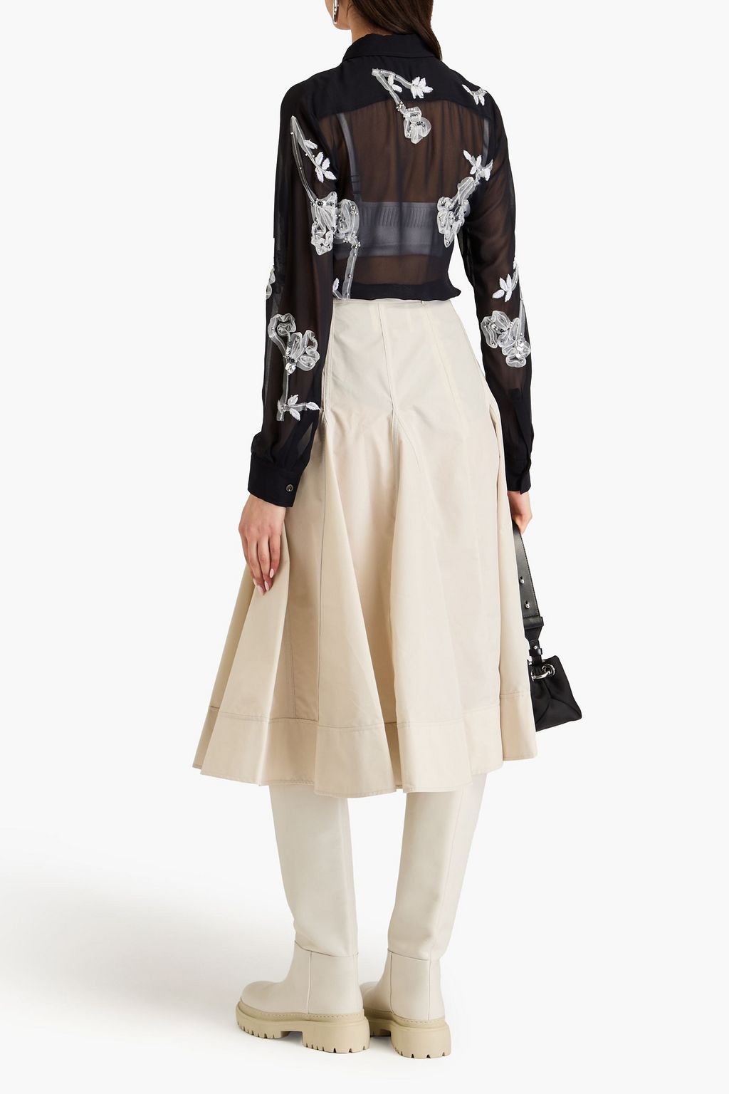3.1 PHILLIP LIM تنورة "جوديت" متوسطة الطول من البوبلين المصنوع من مزيج من القطن ومزينة بكسرات