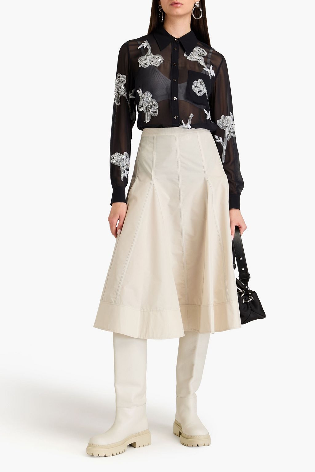 3.1 PHILLIP LIM تنورة "جوديت" متوسطة الطول من البوبلين المصنوع من مزيج من القطن ومزينة بكسرات