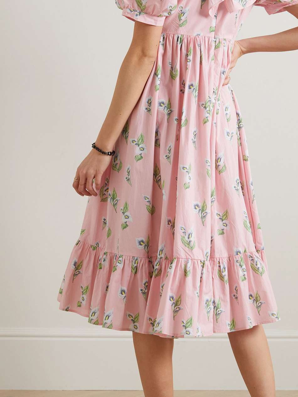 may ruffled floral-print cotton-poplin midi dress