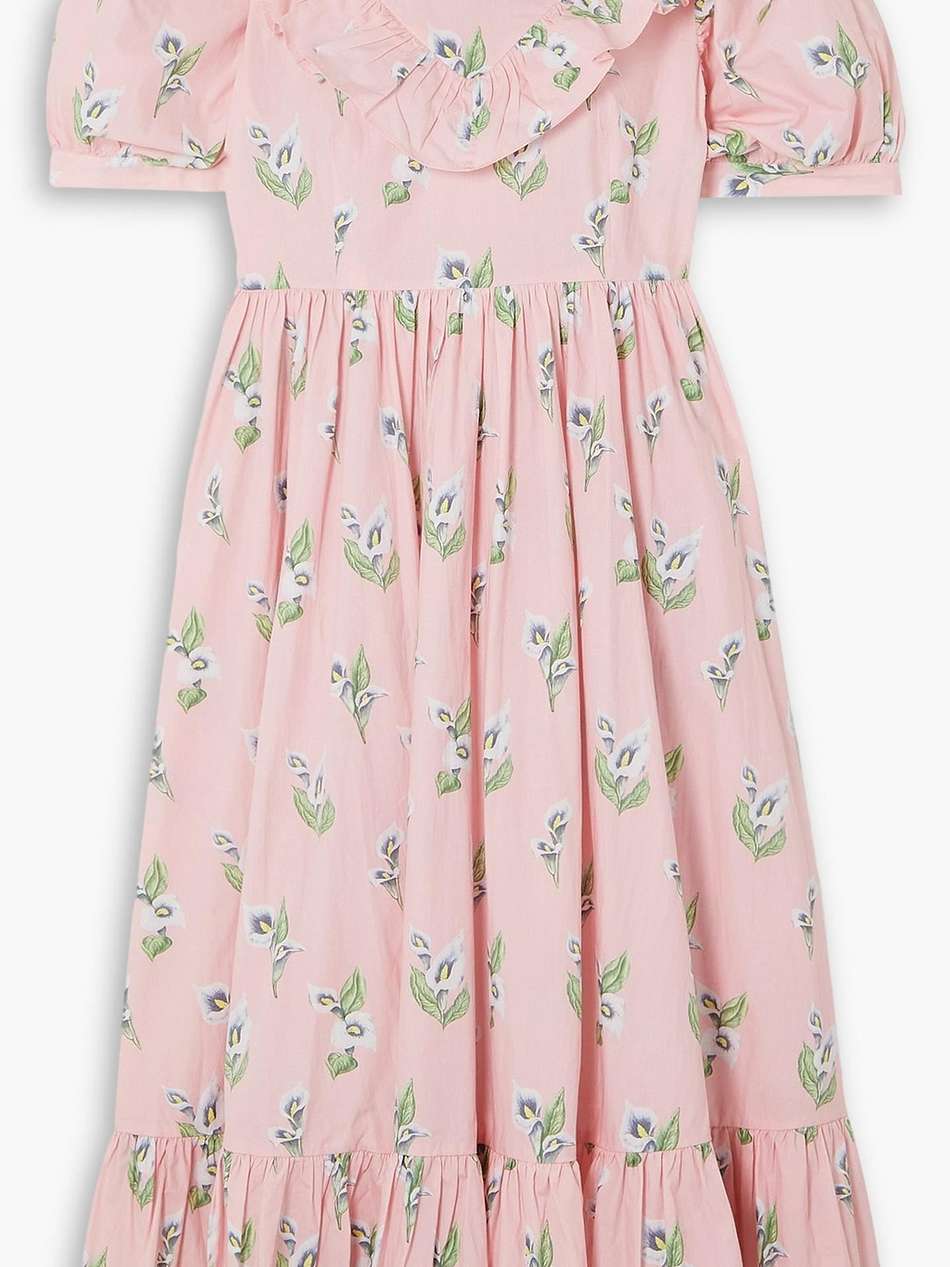 may ruffled floral-print cotton-poplin midi dress