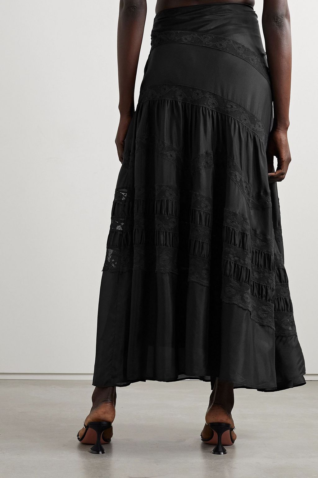 LOVESHACKFANCY Laia lace-trimmed silk maxi skirt