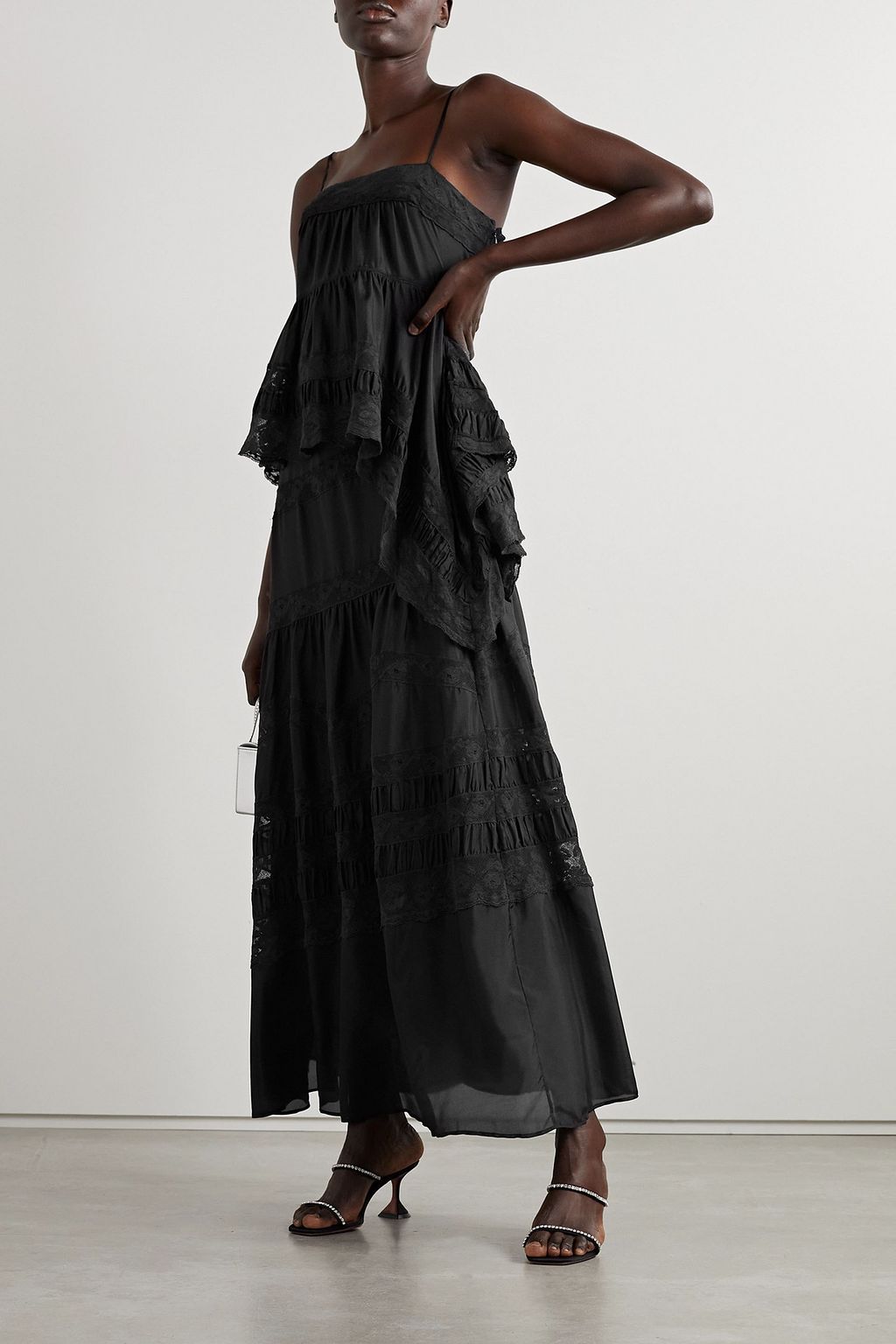 LOVESHACKFANCY Laia lace-trimmed silk maxi skirt