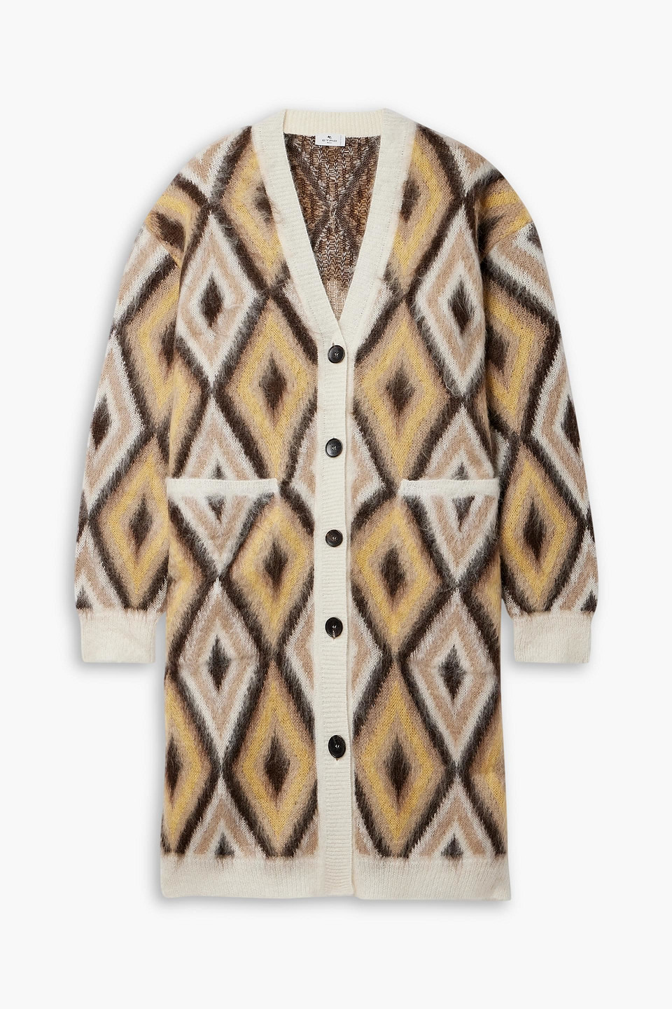 Etro Brushed Wool-blend Jacquard-knit Cardigan In Mushroom