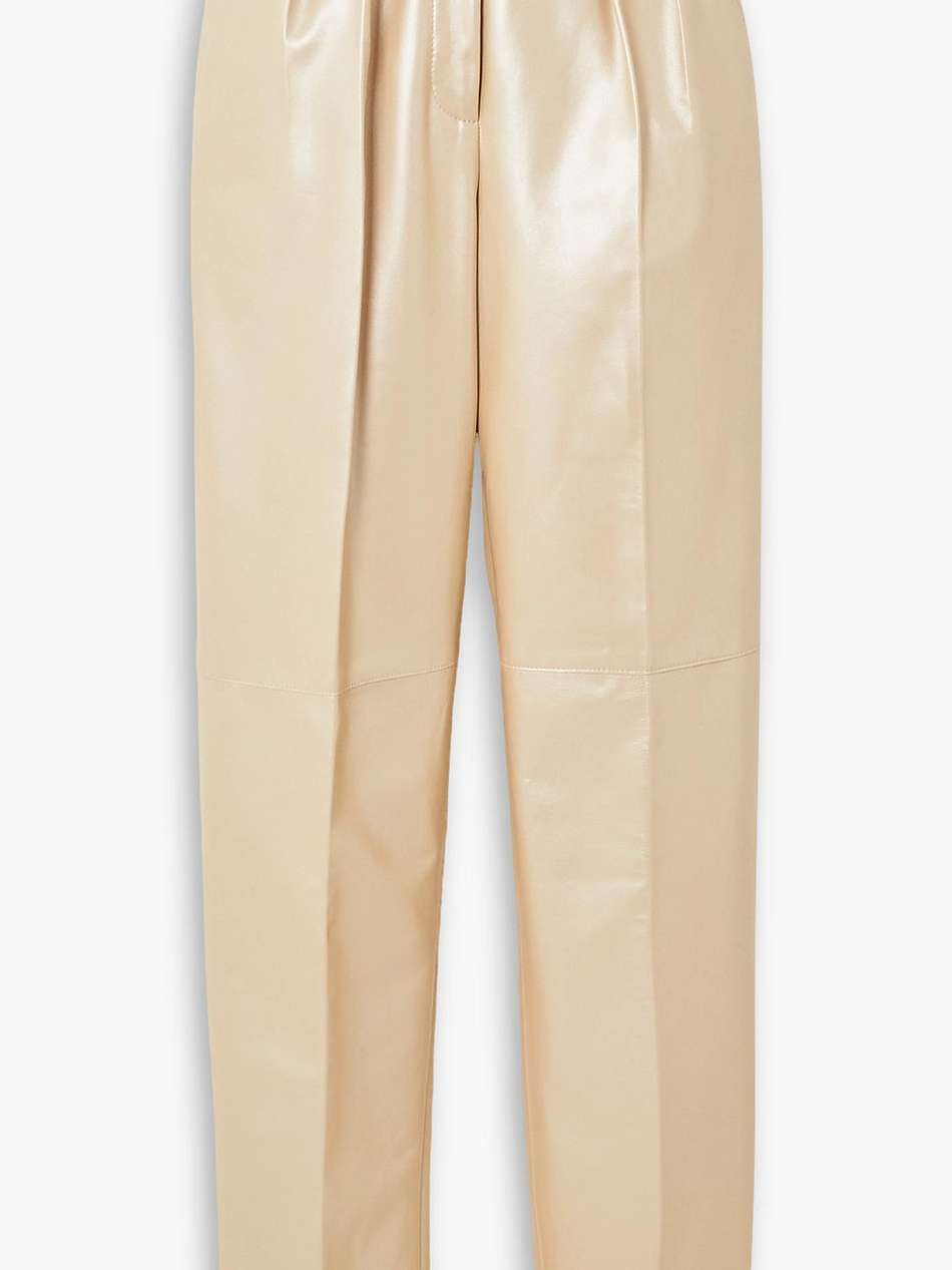 fidelia pleated glossed-leather tapered pants