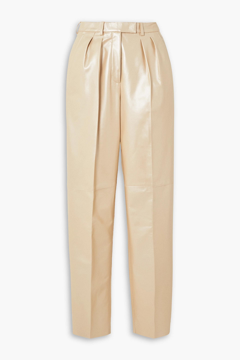 Akris Fidelia Pleated Glossed-leather Tapered Trousers In Beige