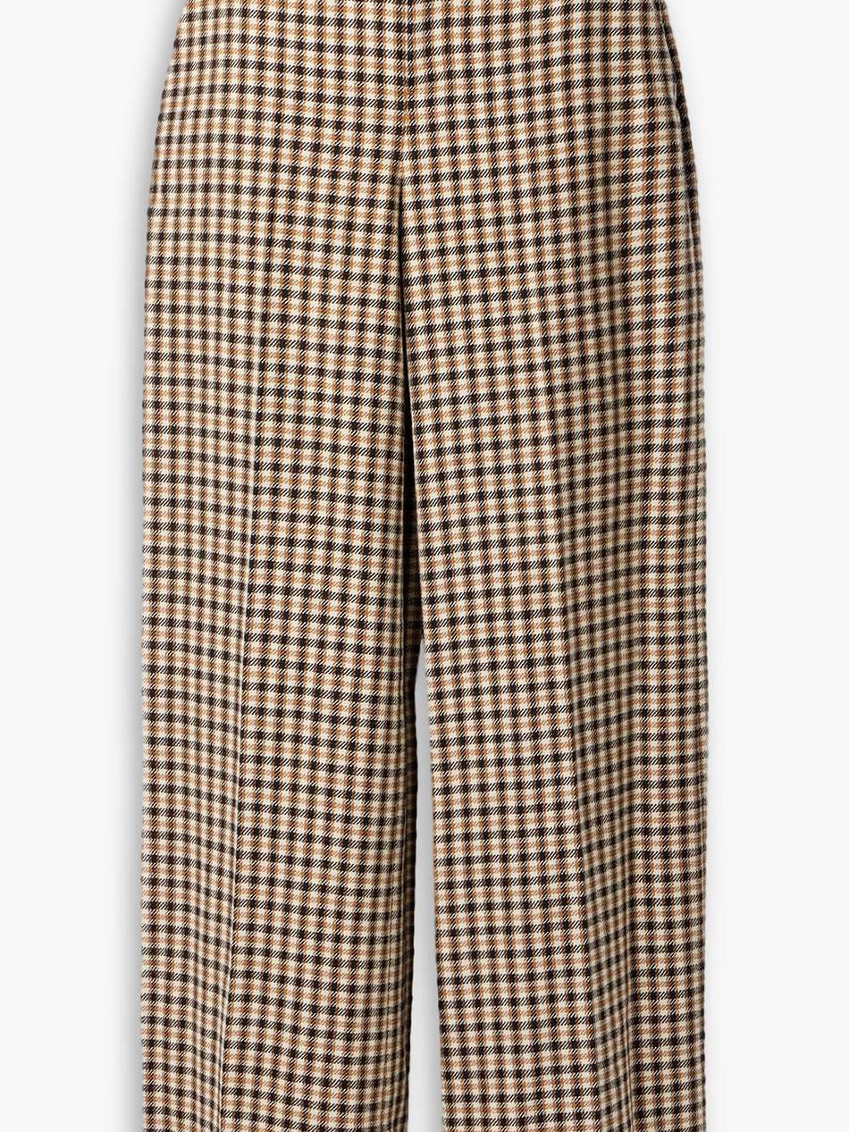 crystal-embellished checked wool and cotton-blend wide-leg pants