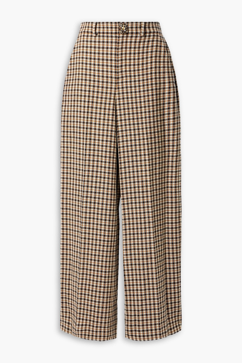 Area Crystal-embellished Checked Wool And Cotton-blend Wide-leg Pants In Brown