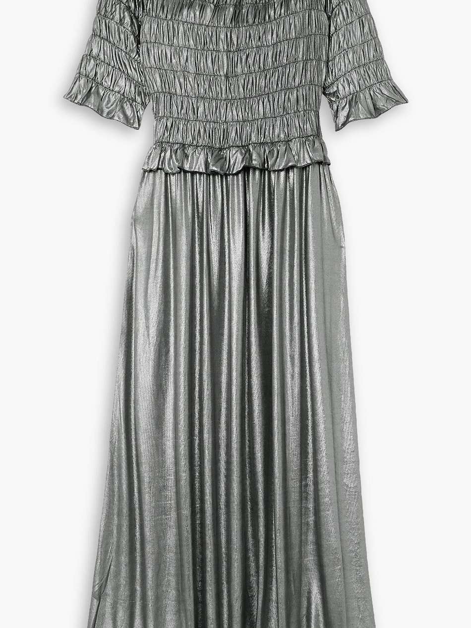 oak smocked metallic stretch-lamé maxi dress