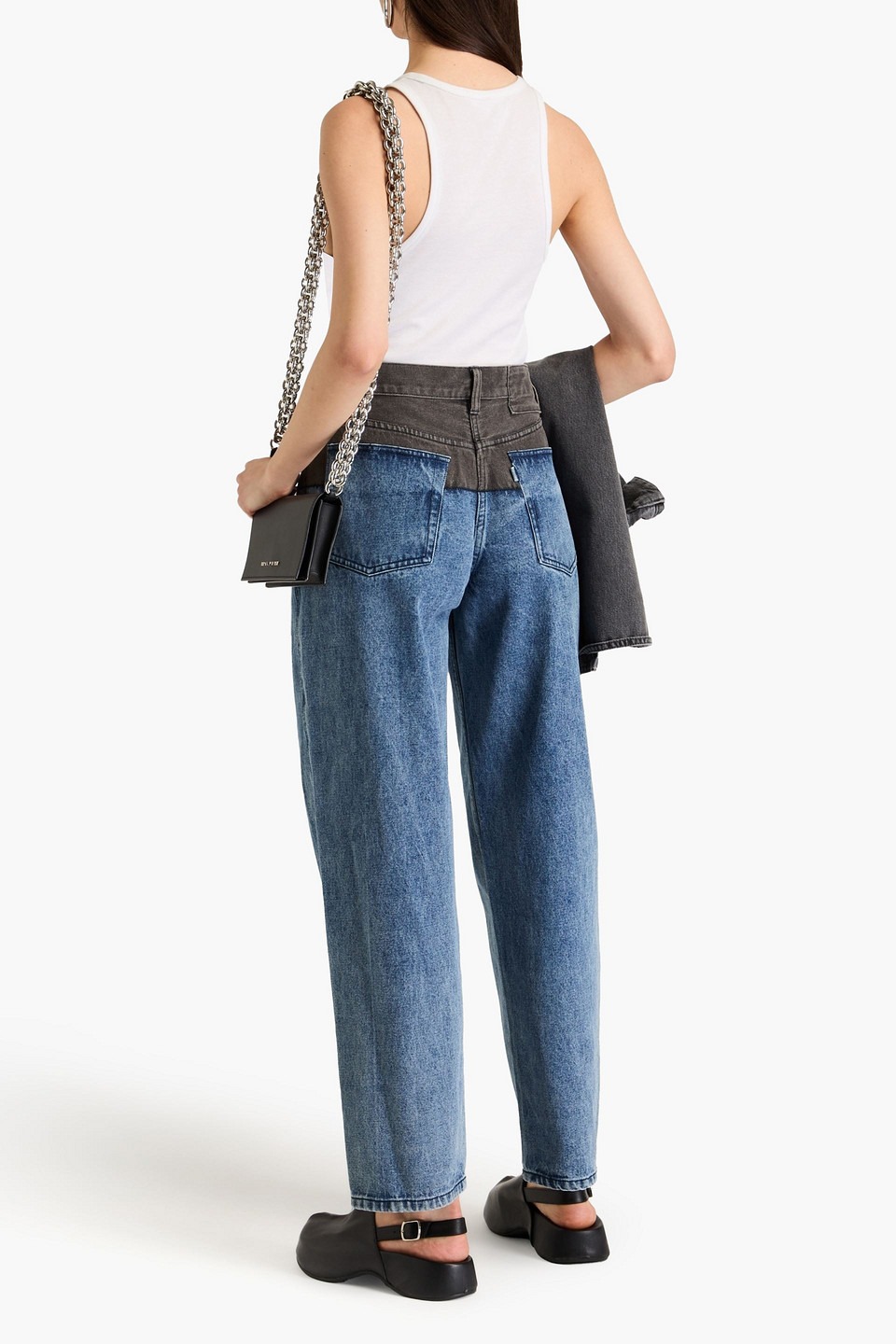 Shop 3.1 Phillip Lim Two-tone High-rise Tapered Jeans In Mid Denim