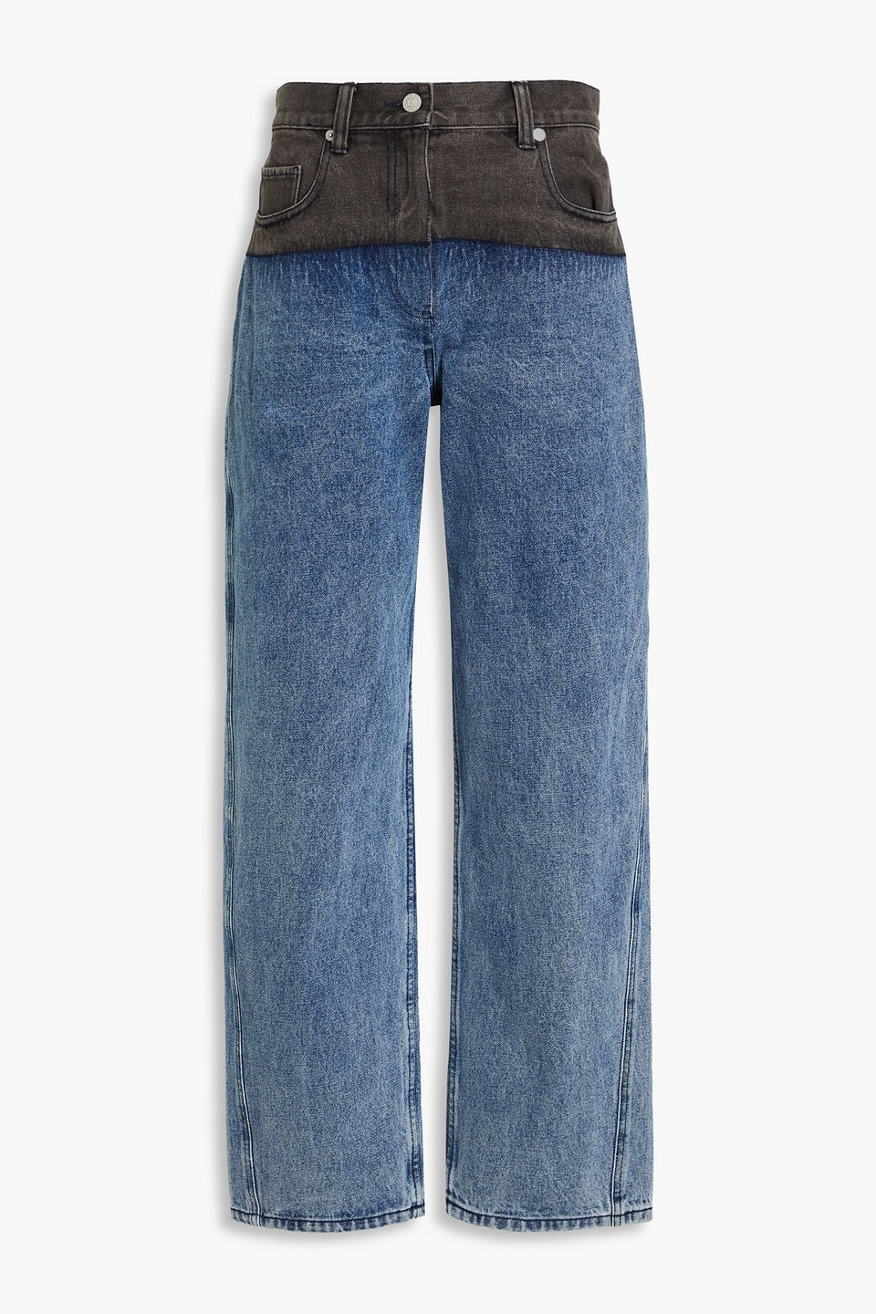 Shop 3.1 Phillip Lim Two-tone High-rise Tapered Jeans In Mid Denim