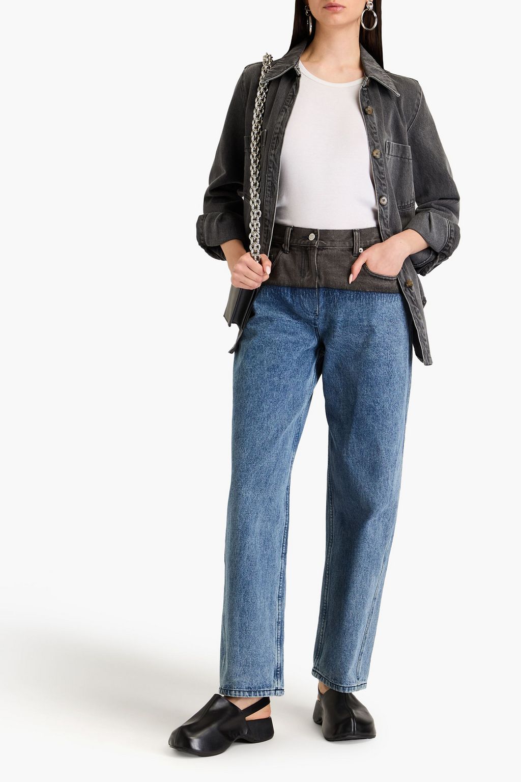 3.1 PHILLIP LIM جينز بأرجل مستقيمة وخصر عالٍ بلونين
