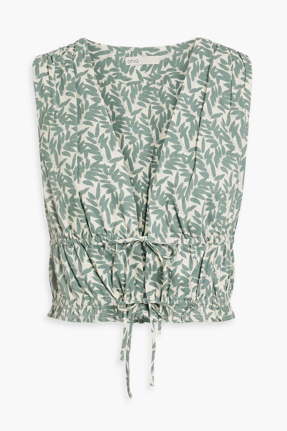 Onia Air Linen-blend Tie Front Top In Sage Green