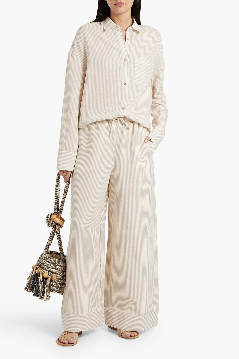 ONIA STRIPED LINEN AND LYOCELL-BLEND SHIRT