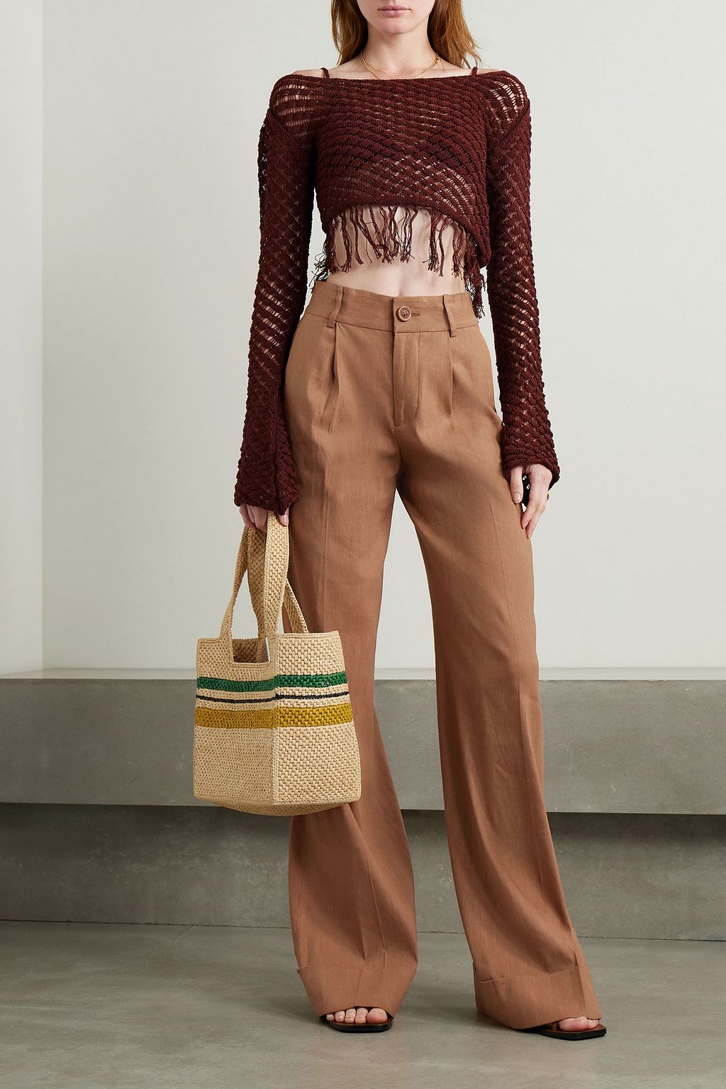 ALICE + OLIVIA بنطال Tomasa بأرجل مستقيمة من مزيج كتّان مطّاط بكسرات
