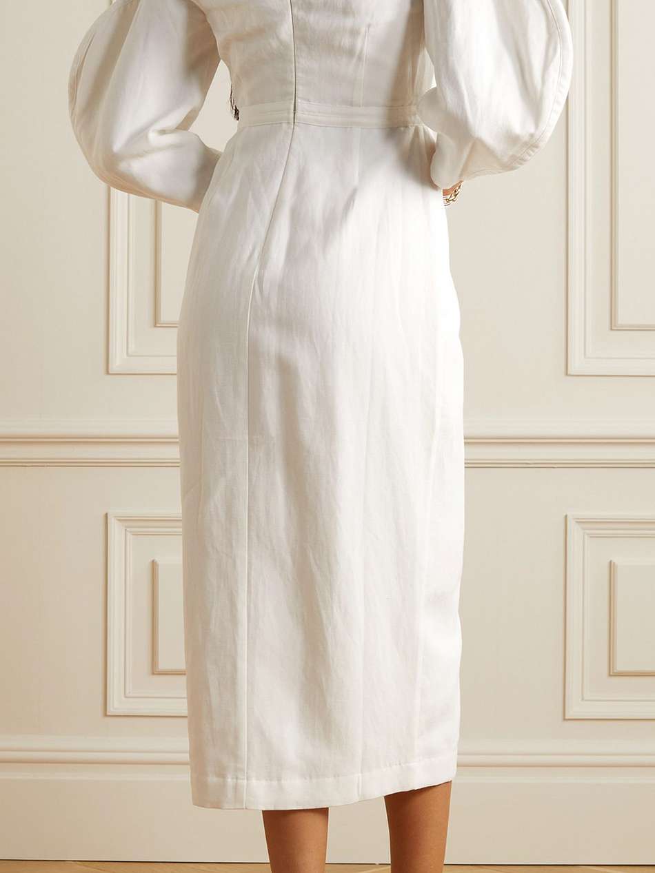 leonara off-the-shoulder tencel™ lyocell and linen-blend midi dress