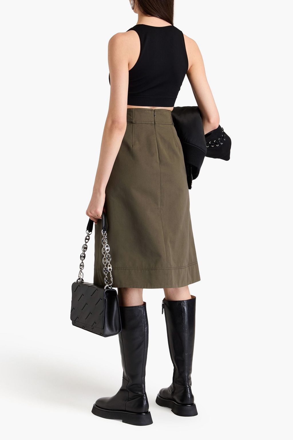 3.1 PHILLIP LIM تنورة مصنوعة من قطن غبردين برباط ومزودة بحزام