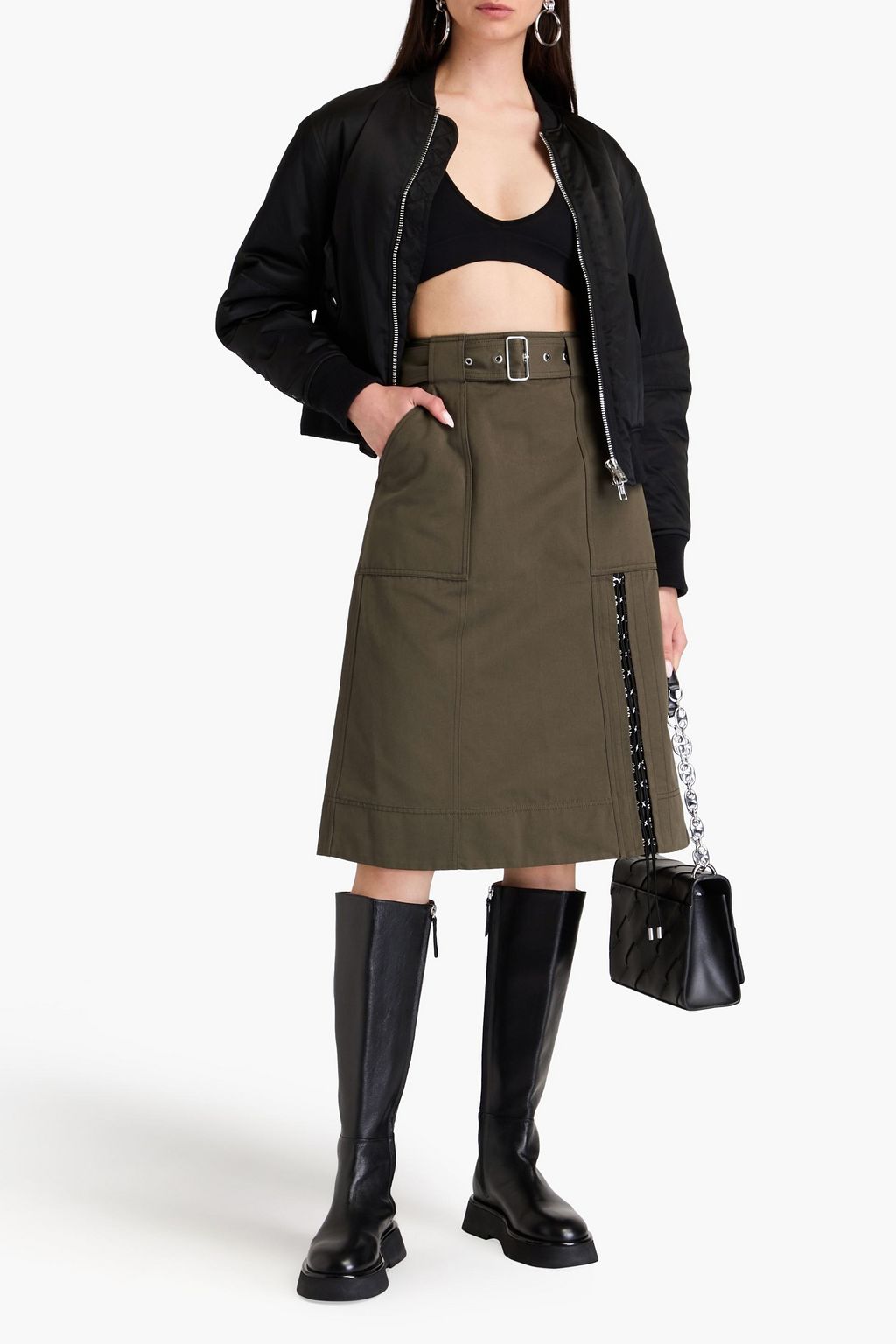3.1 PHILLIP LIM تنورة مصنوعة من قطن غبردين برباط ومزودة بحزام