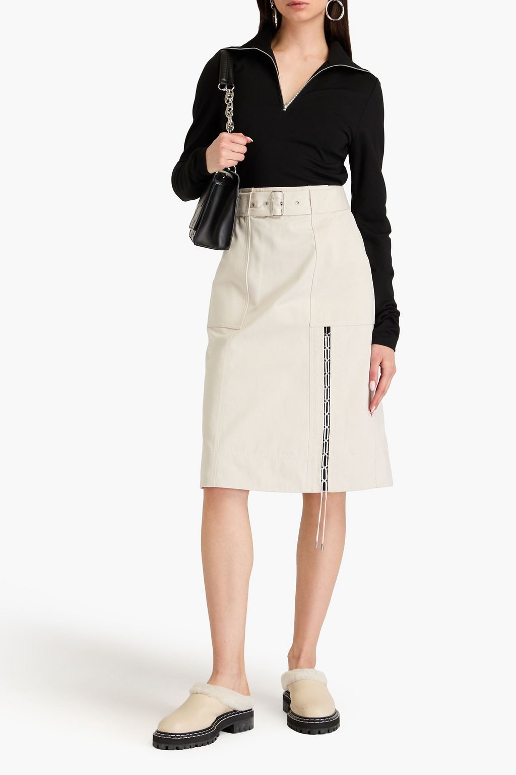 3.1 PHILLIP LIM تنورة مصنوعة من قطن غبردين برباط ومزودة بحزام